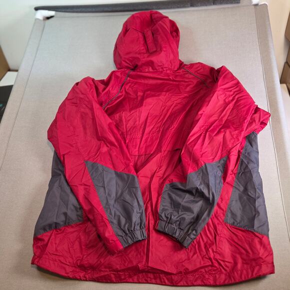 Columbia Men’s XL Red Gray Nylon Hooded Jacket Waterproof Windbreaker - Picture 2 of 12